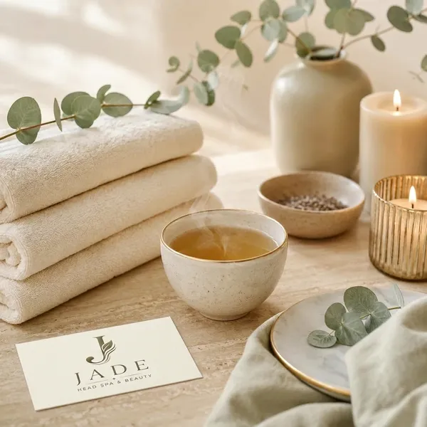 A calm wellness still with soft towels and eucalyptus